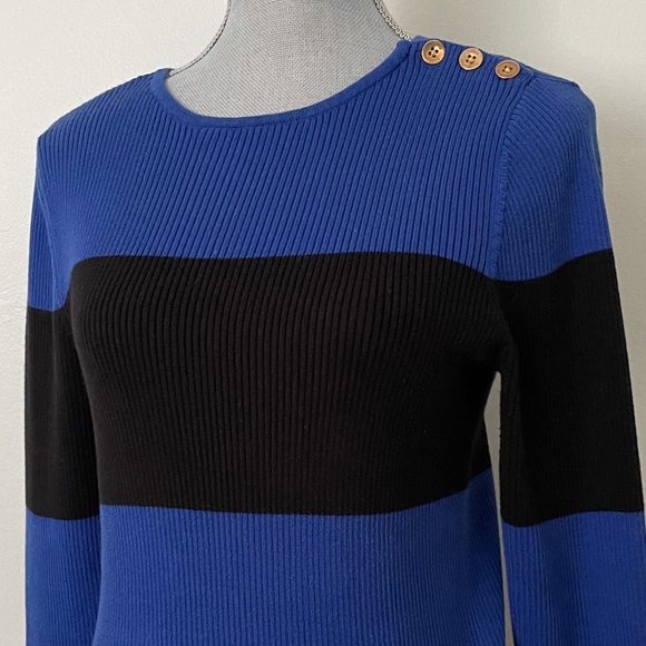LAUREN RALPH LAUREN RIB KNIT SWEATER STRIPED BLUE BLACK SIZE L - Picture 4 of 6